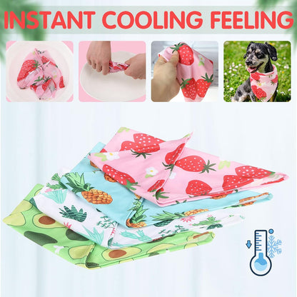 Dog Cooling Bandana - 4 Pack Hawaiian Dog Bandanas, Summer Triangle Scarfs Bibs, Chill Out Cool Pet Bandana Neck Cooler with Cute Fruits Pattern for Puppy Small Medium Large Dogs, Large