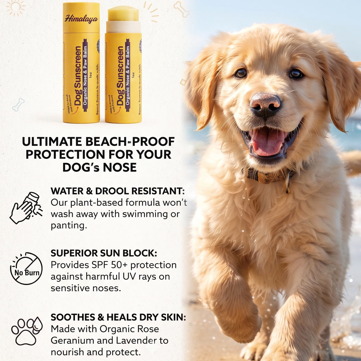 Natural Dog Sunscreen Stick Private Label OEM Gentle Non Irritating Pet Sun Protection Stick Portable UV Shield for Puppies