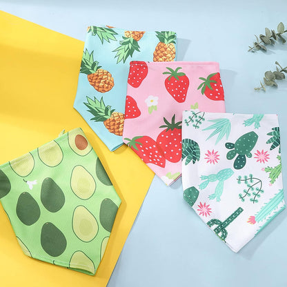 Dog Cooling Bandana - 4 Pack Hawaiian Dog Bandanas, Summer Triangle Scarfs Bibs, Chill Out Cool Pet Bandana Neck Cooler with Cute Fruits Pattern for Puppy Small Medium Large Dogs, Large